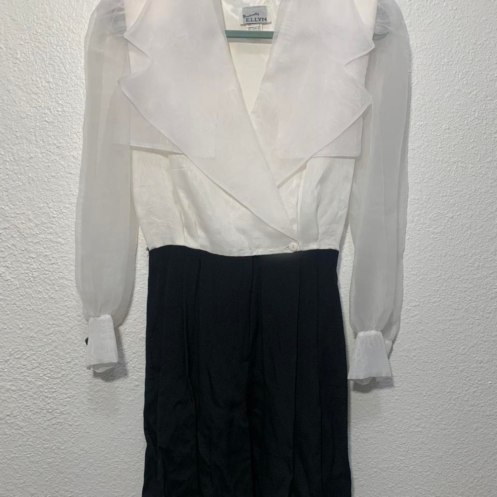 Positively Ellyn white‎ and black pleated dress